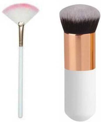 DATNASAYAD Foundation Brush Professional Wooden Makeup Brush & Fan Brush For Face Makeup Highlighter -(Pack Of 2)