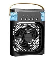 Drumstone 【12 YEARS WARRANTY】 Portable Air Conditioner Fan. This black air fan features a 500 ml water tank, USB personal cooler, mini humidifier with 7 colors LED light, 3 timer options_Multicolor