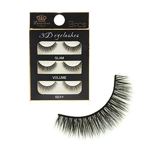 Electomania 3 Pairs Black Handmade Natural 3D Thick Long False Eyelashes
