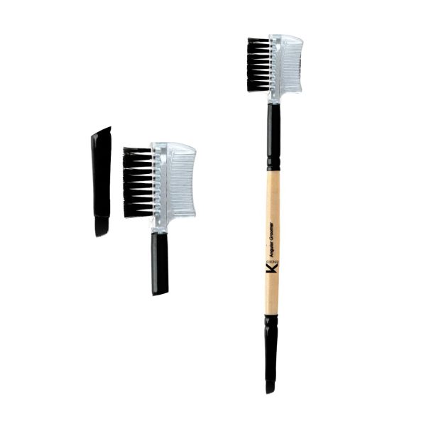 KINDED Eyelash Eye Brow Grooming and Angular Double Sided 2 in 1 Eyes Makeup Brush Professional Series for Makeup with Smooth Soft Synthetic Bristles Anti Rust Aluminium Ferrule Wooden Handle Grip