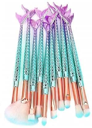SIRF TUM 7 Soft Bristle Beauty 10 pcs Mermaid Makeup Brush Set Chubby Fish Soft Nylon Bristles Beauty Brushes Kit Foundation Blending Blush Concealer Cosmetic Tools Washing Board&Lash Brush-10 PCS