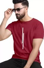 Solid Color Polyester Tshirt for Men, Half Sleeves, Round Neck,11 Lines Graphic, Light Weight, Comfortable T-Shirt for Men (Maroon) - Image 2