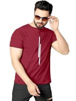 Solid Color Polyester Tshirt for Men, Half Sleeves, Round Neck,11 Lines Graphic, Light Weight, Comfortable T-Shirt for Men (Maroon)