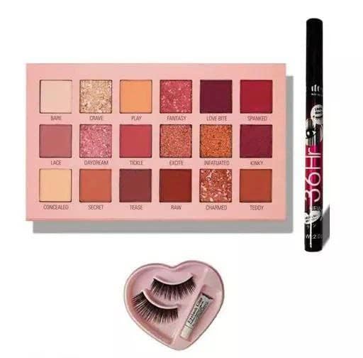 Zaduhik Nude Edition Eyeshadow Palette (18 Highly Pigmented Multicolor Matte Shimmery Shades) with 36H Eyeliner and 1 Eyelashes Extension - (Pack of 3)