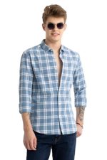Men's Cotton Casual Checked Classic Collar Slim Fit Shirt
