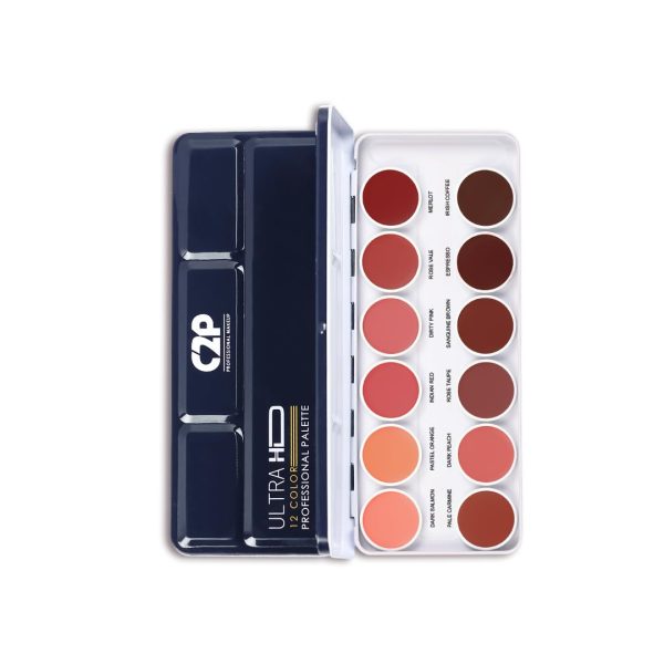C2P PROFESSIONAL MAKEUP Pro 12 Shades Lipstick Palette for Women 42g, Nude Creamy Matte Lip Color, Blusher & Contour, Waterproof, Lightweight Long-Lasting Hydrating Lipstick Kit Set (Barely Brush)