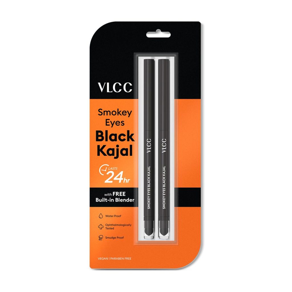VLCC Smokey Eyes Black Matte Kajal - 0.35G (Pack Of 2) | Intense Black Color | Long Lasting Effect | Smudge-Proof And Water-Proof Application | With Blender To Sharpen For Dynamic Effect