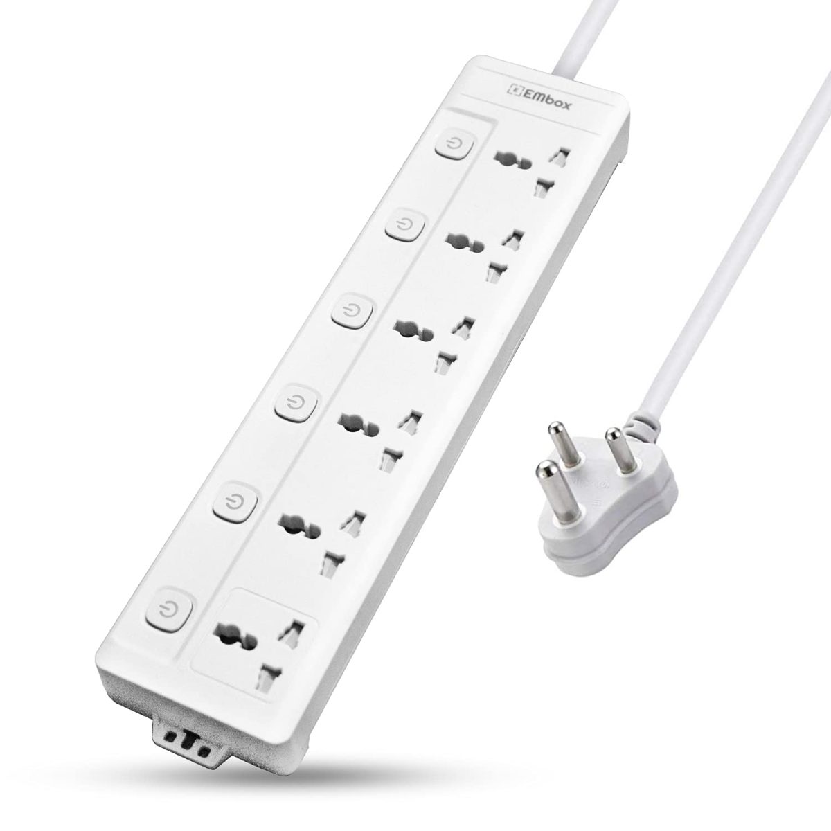 EMBOX Extension Board with Switches 1500 W, 6Universal Sockets, Individual Switch, Safety Shutter, 6 amp Spike Guard, LED Indicator and Safety Shutter, 1.8 Meter Extension Cord