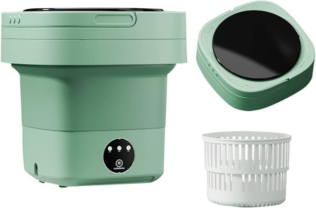 Small Portable Washing Machine, Mini Washer 9L High Capacity with 3 Modes Deep Cleaning for Underwear, Baby Clothes, or Small Items, Foldable Washing Machine for Apartments, Camping, Travel-Green