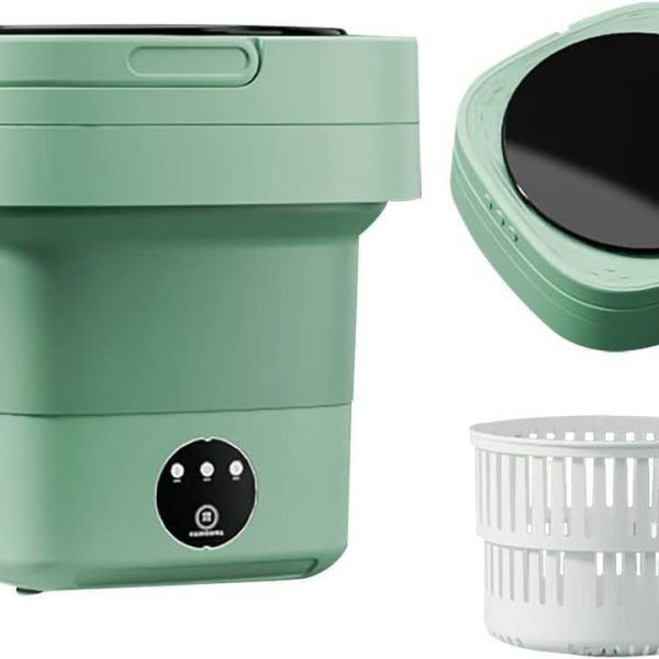 Small Portable Washing Machine, Mini Washer 9L High Capacity with 3 Modes Deep Cleaning for Underwear, Baby Clothes, or Small Items, Foldable Washing Machine for Apartments, Camping, Travel-Green