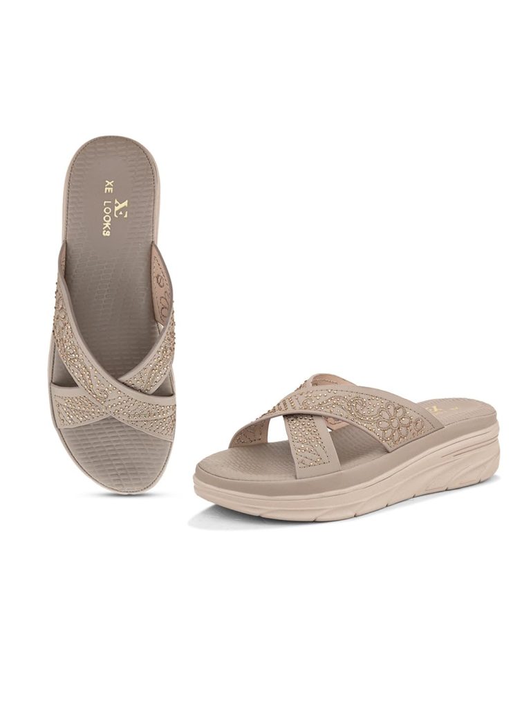 XE Looks Comfortable Women's Doctor Slippers – Orthopedic Sandals with Embellished Cross Straps and Cushioned Footbed for Girls & Womens