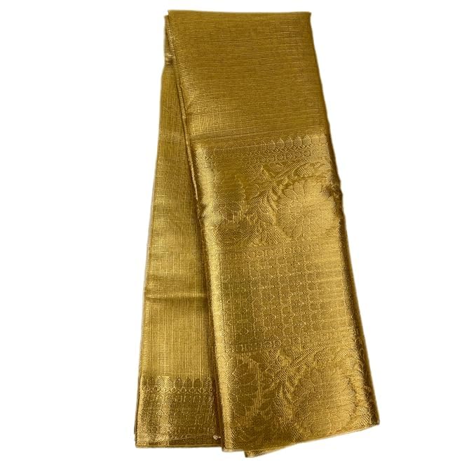HAIDER ALI AND SONS Women Handloom Pure Soft Tissue Saree With Banarasi Weaving Zari Border And Running Bp | Saree For Party, Wedding, And Festivals, gold