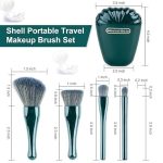 5 in 1 Makeup Brush Set with Built-In Mirror Box, Compact Travel Brush Kit for Foundation, Eyeshadow, Lip, Flame, and Powder Application – Green - Image 2