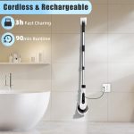 COFENDY Electric Spin Scrubber,Cleaning Brush Scrubber for Home, 400RPM/Mins-9 Replaceable Brush Heads-90Mins Work Time,Adjustable Size,2 Adjustable Speeds for Bathroom Shower (White) - Image 2