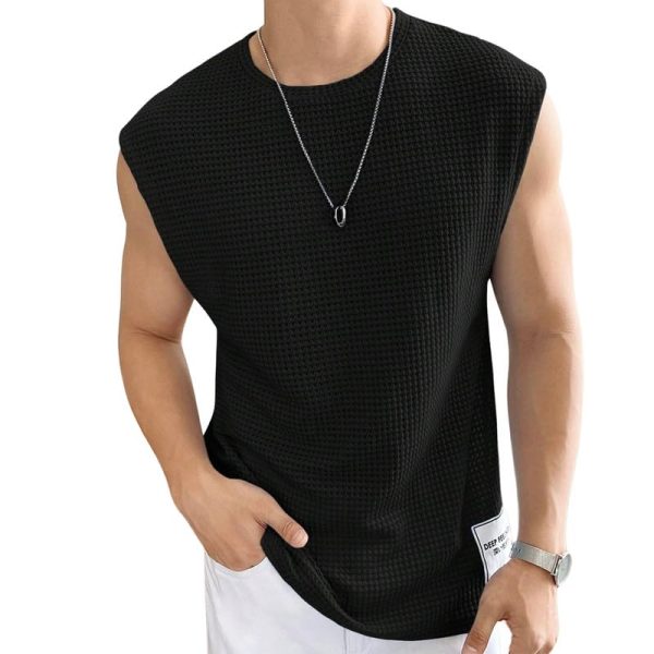 Imsa Moda Mens Waffle Tank Tops Sleeveless Round Neck Polycotton T-Shirt for Gym, Running and Outdoor