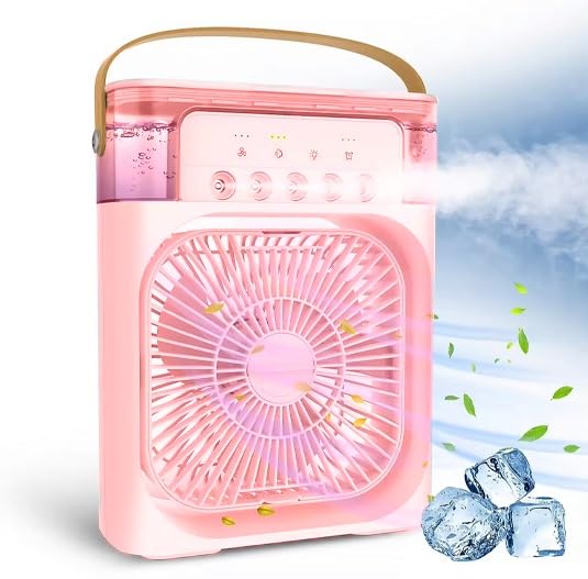 TRIDEO Portable Air Conditioner Fan, Mini Evaporative Air Cooler with 7 Colors LED Light for Home-Office-Artic-Cooler-3In1-Conditioner-Humidifier-Purifier-Mini-Cooler-air-conditioners Pink_SA10