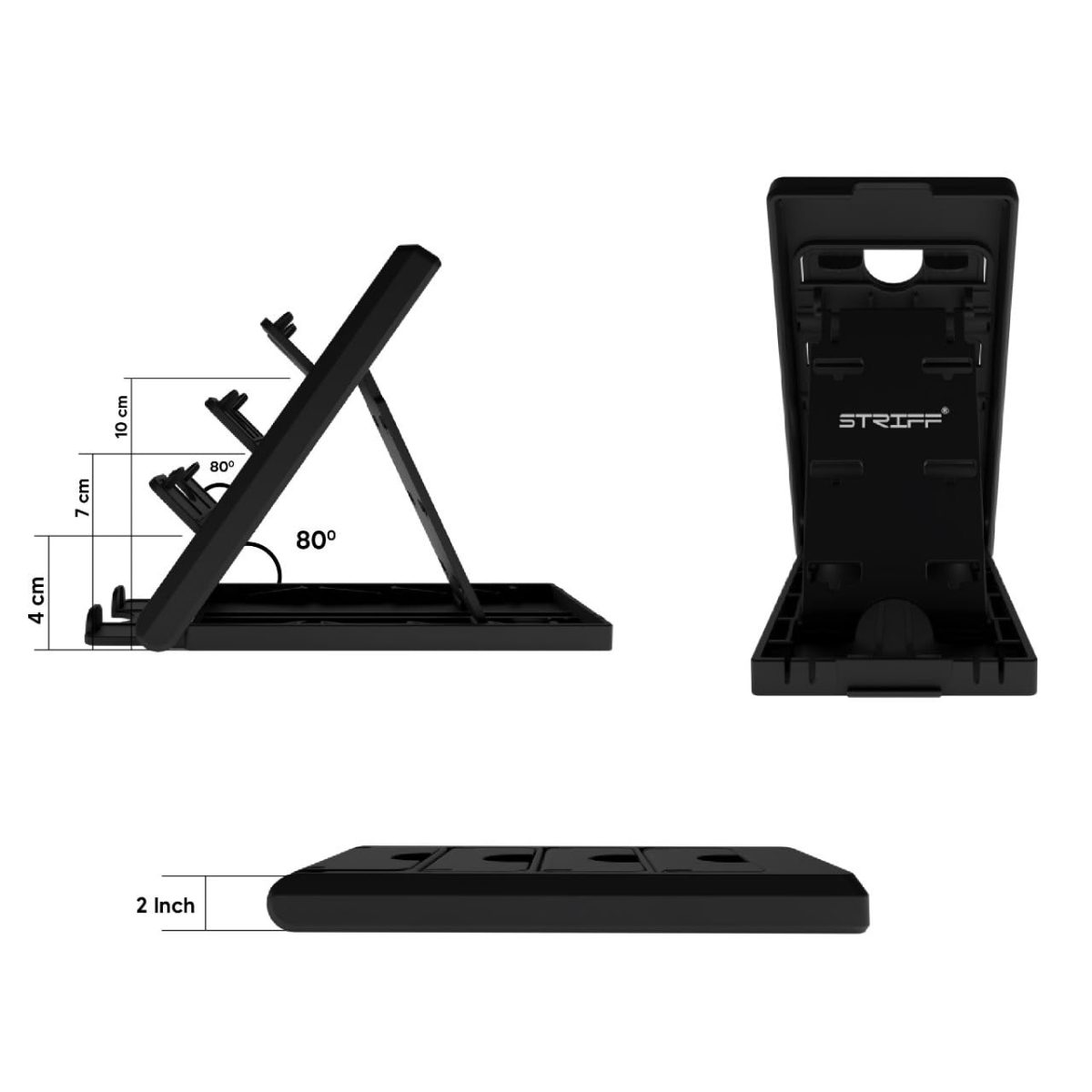 STRIFF Smartphone Stand, Tabletop, Foldable, Mobile Stand, Phone Stand, Tablet Stand, Smartphone Holder, Adjustable Height, Lightweight, Compact, Portrait and Horizontal, Easy to Carry(Black) - Image 5