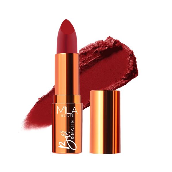 Mila Beauté Bold & Matte Long-Lasting Lipstick | Highly Pigmented Soft Matte Finish | Lightweight & Hydrating with Jojoba Oil | Shade - (Toasted 4.2g)