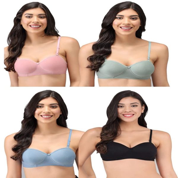 Narsingha Dreams Women's Cotton Blend Lightly Padded Half Cup Wirefree T-Shirt Bra Combo Pack of 4