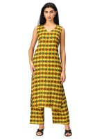 Inakshini Saachi Multi Color Checkes Viscos Rayon Sleeve Less Kurta in V Neck with Parala Pants