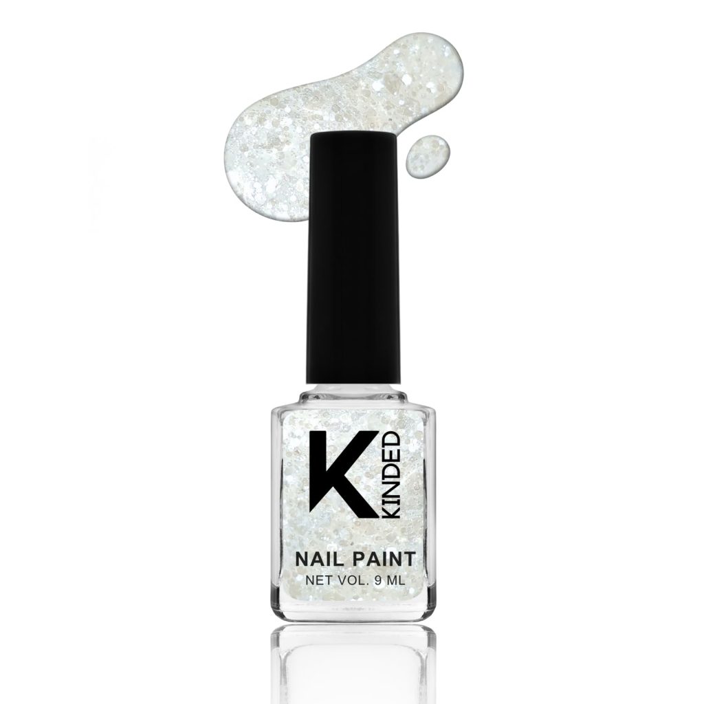 KINDED Nail Paint Long Lasting Lacquer Nail Art Nail Polish Enamel Nail Polish Glitter Topper Coat for Girls Women (9 ml, Glittery Finish, Shade 34 Showstopper Ivory)