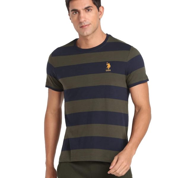 U.S. POLO ASSN. Men's Cotton Regular Fit Crew Neck Striper I688 Lounge T-Shirt (Pack of 1)
