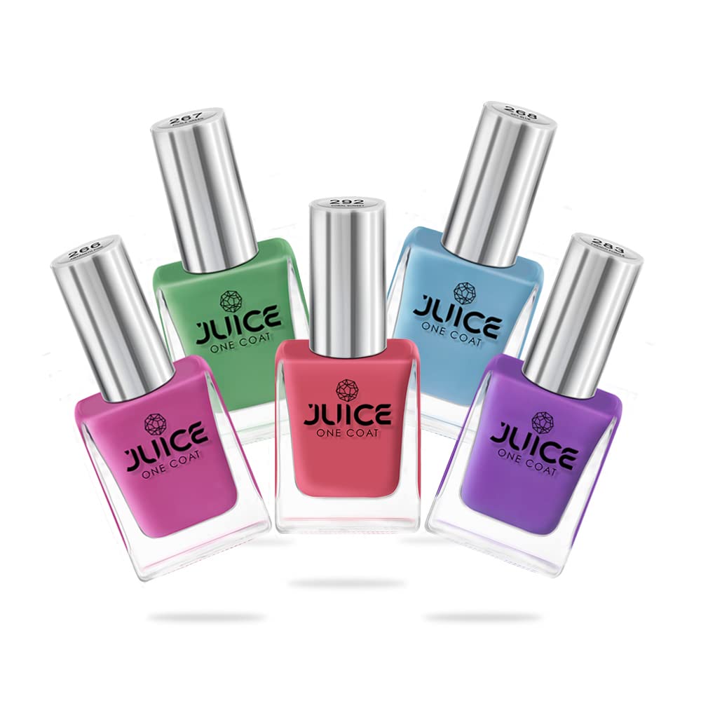 JUICE Quick-dry, Long Lasting, Chip Resistant, Gel Finish, High Gloss, F&D APPROVED COLORS & PIGMENTS Nail Kit, 5 in 1 Combo 15, Gloss
