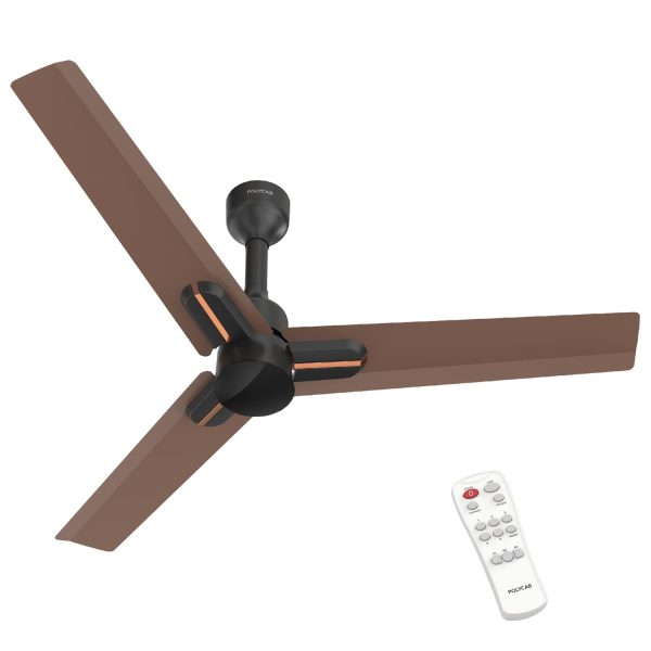 Polycab Wizzy Neo 1200mm 5-Star BLDC, Remote Ceiling fan for Living Room| 55% Energy Saving, 100% Copper, High Air Delivery, 6 Speed Setting, Reversible & Timer | 4-yr Warranty【Brown Copper】