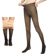 HSR Fleece Lined Tights Women Velvet Touch Leggings Thermal Fake Translucent Opaque High Waisted Winter Warm Dual-Tone Tight Free Size (Waist Size 24 inch to 34 inch)