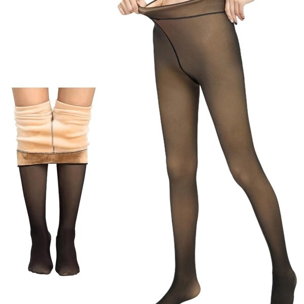 HSR Fleece Lined Tights Women Velvet Touch Leggings Thermal Fake Translucent Opaque High Waisted Winter Warm Dual-Tone Tight Free Size (Waist Size 24 inch to 34 inch)