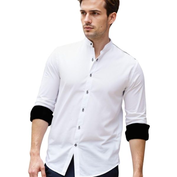 Dennis Lingo Men Solid Chinese Collar Full Sleeves Regular Fit Cotton Casual Shirt