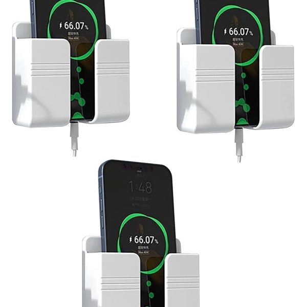 ZedGear Wall Mounted Mobile Holder Storage Case for Remote with Charging Port & Adjustable Viewing Angle Mobile Stand/Multi Purpose Stand - White (Pack of 3)