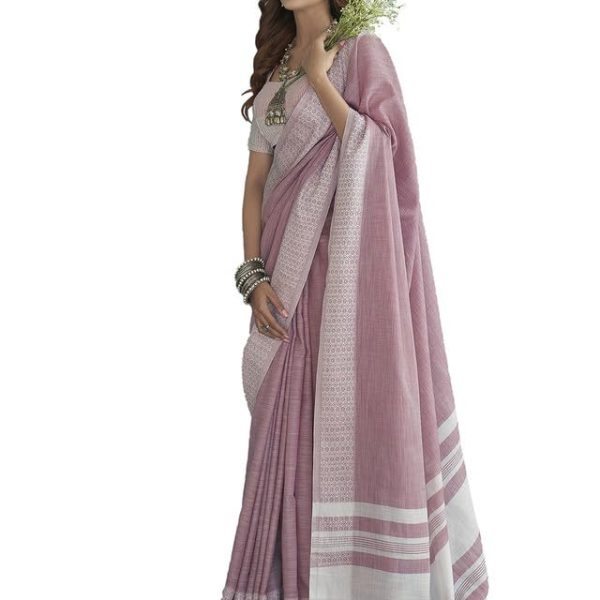SIRIL Women's Self Woven, Jacquard Border Cotton Saree with Unstitched Blouse