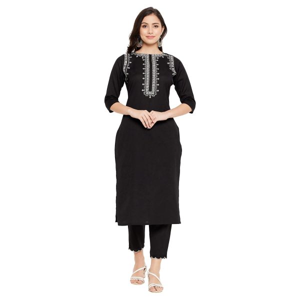 WineRed Women Wine Rayon Embroidered Kurta and Pant Set