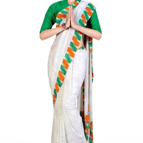 Uniform Sarees Corp Women's Independence Day Premium Soft Georgette Republic Day Saree (D.NO-138;Tricolor)