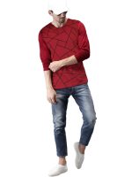 LEOTUDE Regular Fit Cottonblend Full Sleeve Printed Men's T-Shirt (Color Maroon) - Image 4