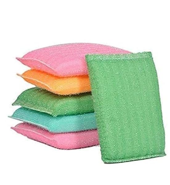 SR Sponge & Plastic Kitchen Scrubber for Dish/Utensils/Tiles Cleaning Heavy Quality Scrub Pad Multicolor Free Size Pack of 5