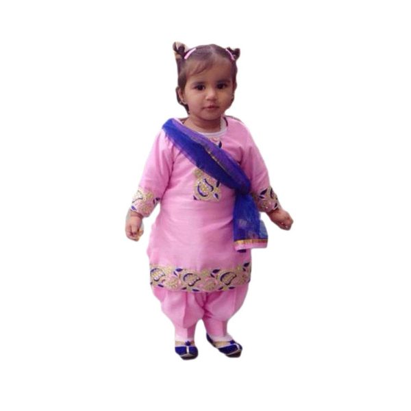 Girls' Cotton Silk Salwar Suit (10087_Blue_2-3 Years)