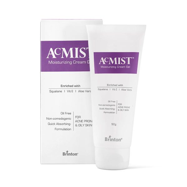 AcMist Face Moisturizing Cream Gel for Acne Prone & Oily Skin | Enriched with Vitamin E, Aloe Vera & Squalane | Oil-free, Non Comedogenic & Quick Absorbing Formulation | For All Skin Types, 50gm