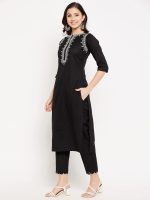 WineRed Women Wine Rayon Embroidered Kurta and Pant Set - Image 4