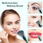 5 in 1 Makeup Brush Set with Built-In Mirror Box, Compact Travel Brush Kit for Foundation, Eyeshadow, Lip, Flame, and Powder Application – Green - Image 5