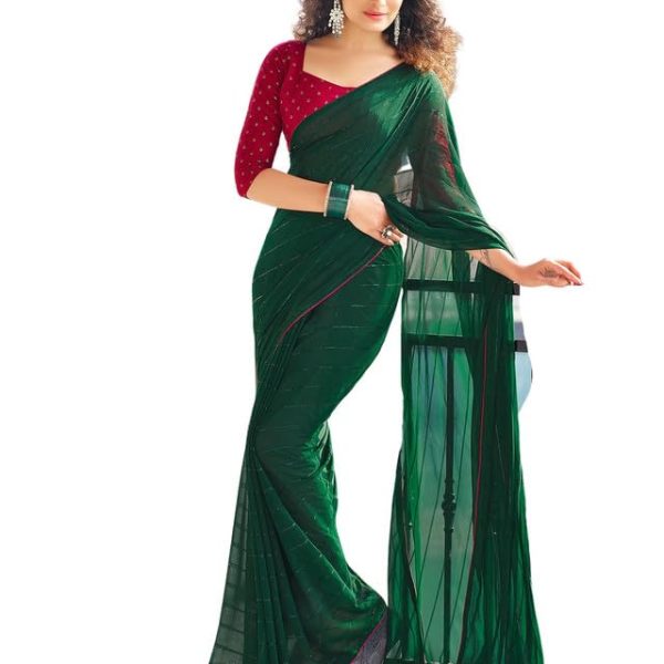 SIRIL Women's Dyed Jacquard Embroidery Work Georgette Saree with Unstitched Blouse