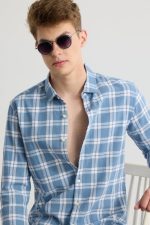 Men's Cotton Casual Checked Classic Collar Slim Fit Shirt - Image 4