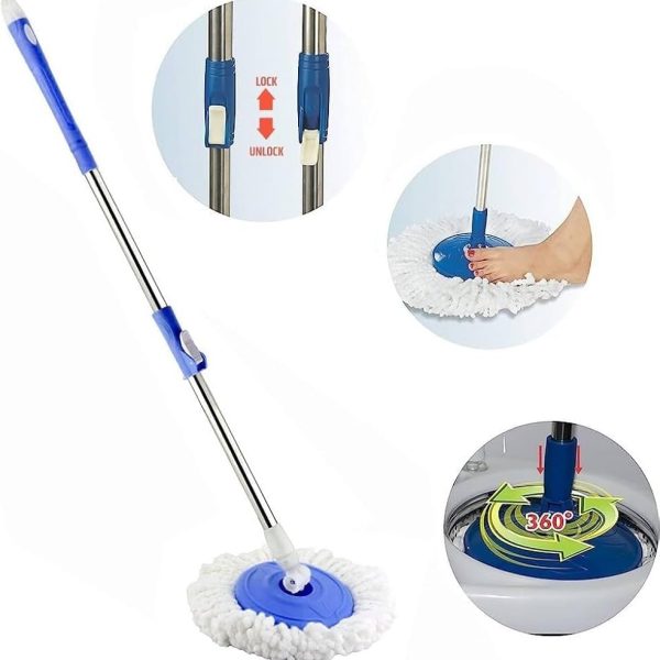 Spin Mop Stick for Floor Cleaning Without Bucket with Removable Microfiber Refill & 42 Inch Extendable Handle Rod Replace Old Pocha with Easy Mopping Cleaner for Home, Kitchen, (Blue Colour)