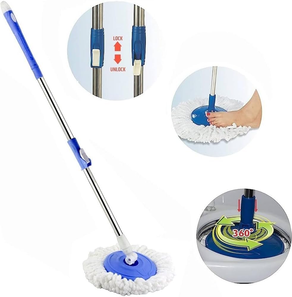 Spin Mop Stick for Floor Cleaning Without Bucket with Removable Microfiber Refill & 42 Inch Extendable Handle Rod Replace Old Pocha with Easy Mopping Cleaner for Home, Kitchen, (Blue Colour)
