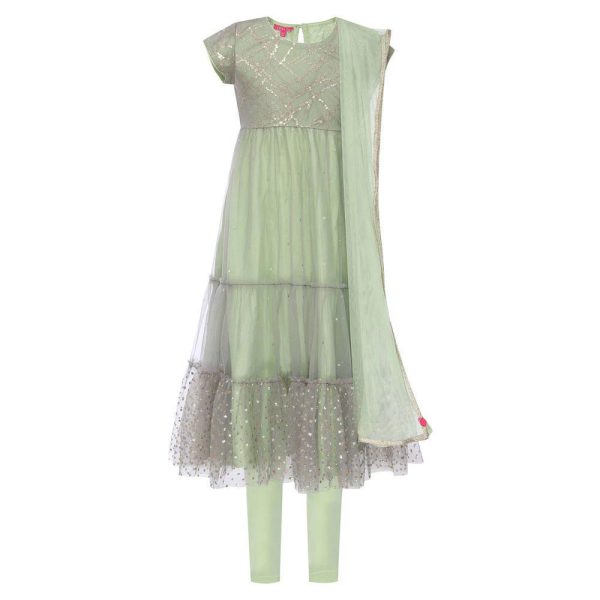 BIBA Girls Round Neck Sequined Churidar Suit