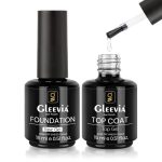 Gleevia No-Wipe Top Coat and Base Coat Gel Set - Shine Finish Long Lasting, Soak-Off UV/LED Nail Lamp Cured Gel 15ml each (Combo Pack) Nail Art Design Manicure Gifts for Women