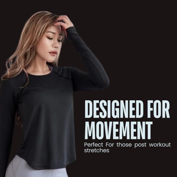 FLINGR Polyester Women's Round Neck Full Sleeves Relaxed Fit T-Shirt For Gym, Sports, Yoga, Workout (Xl, Black)
