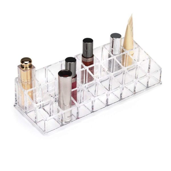 ADDCART 24 Compartment Luxurious Clear Acrylic Makeup Organiser // Lipstick Holder Case//Nail Paint, Brush Tray // Dressing Table Organizer (Lipstick Holder 24 Grid)