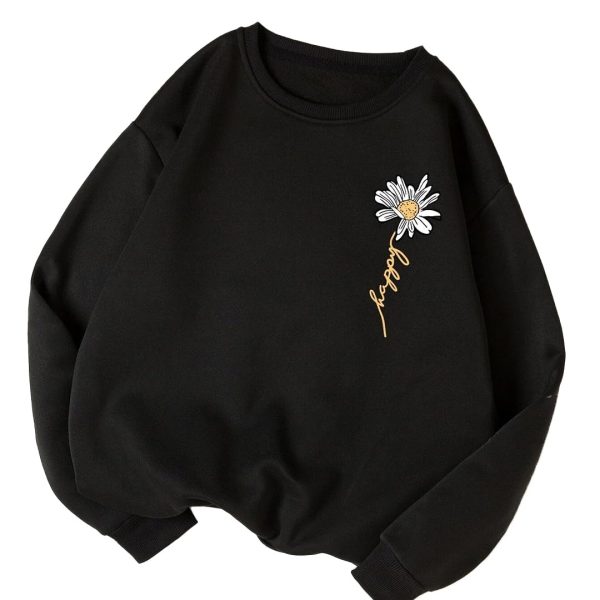 KOTTY Women Fleece Full Sleeve Crew Neck Pinted Sweatshirt